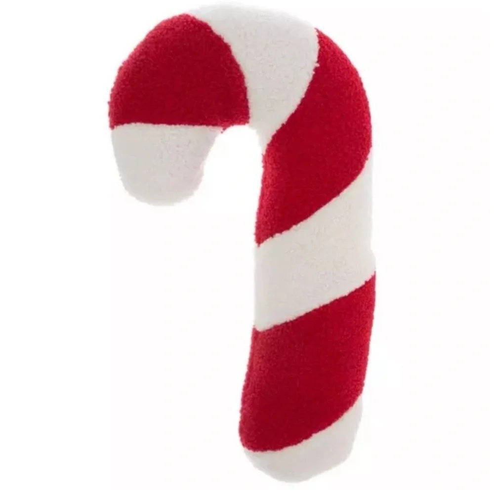 Red and White Candy Cane Plush Christmas holiday pillow Sherpa